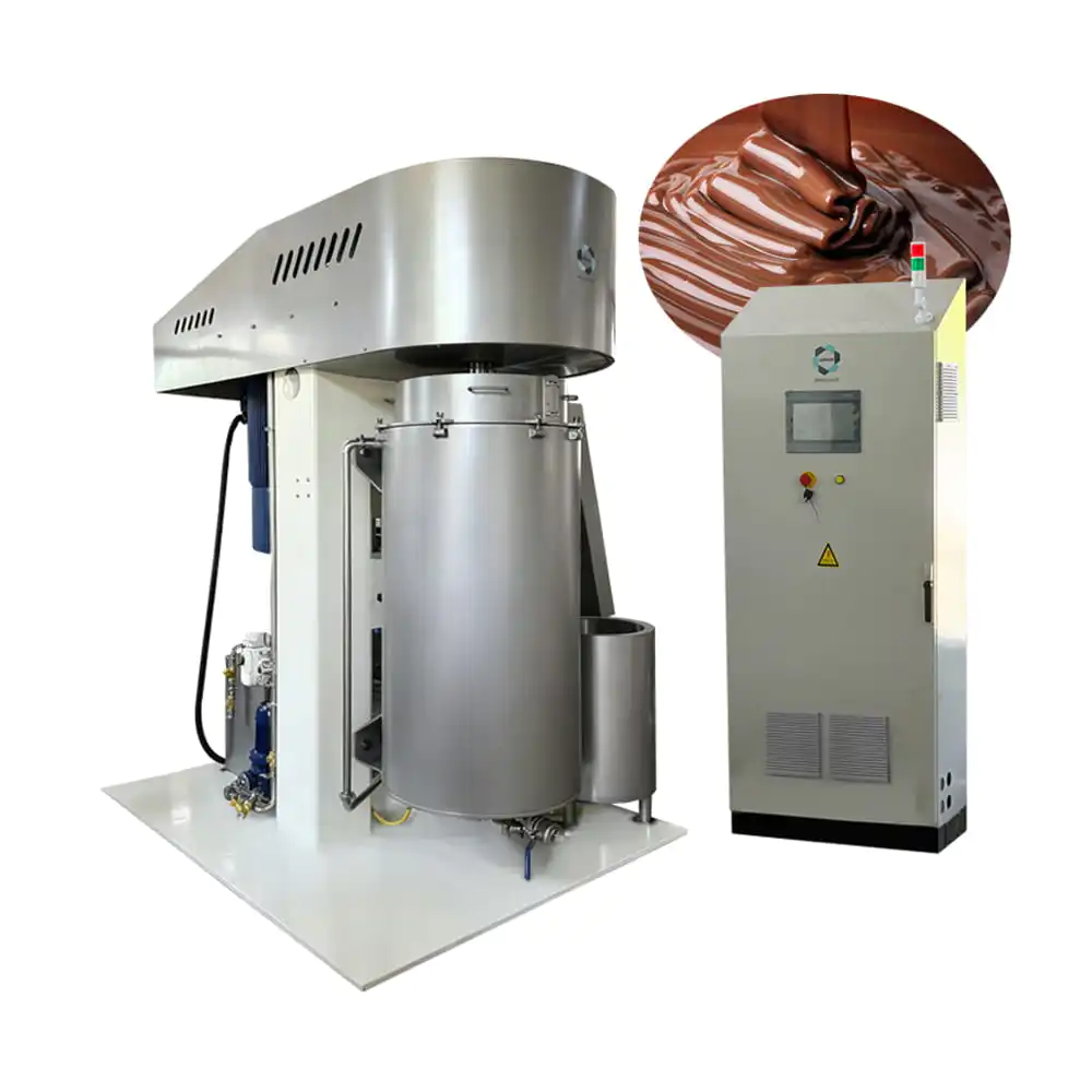 Ball Mill Chocolate Machine is used for grinding and refining chocolate mixtures to achieve a smoother processing consistency.